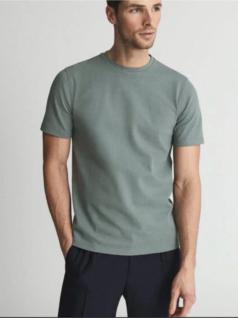 Reiss Preston Honeycomb Crew Neck T-shirt in Light Blue Cotton - Medium